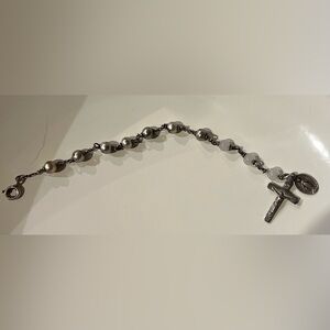 Sterling Silver Bead Rosary Bracelet Crucifix Cross/Mary/Miraculous Metal